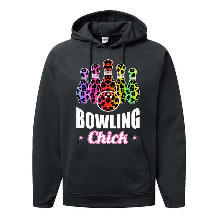 Bowler Chick Bowling Ball Leopard Art Bowling Performance Fleece Hoodie