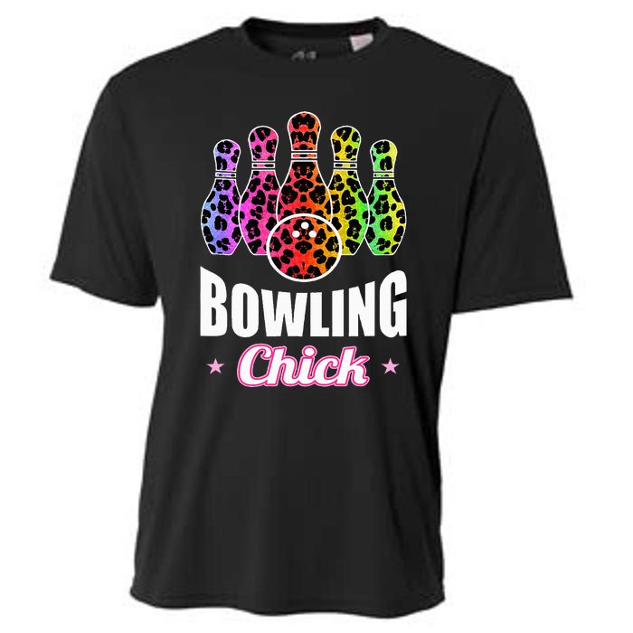 Bowler Chick Bowling Ball Leopard Art Bowling Cooling Performance Crew T-Shirt