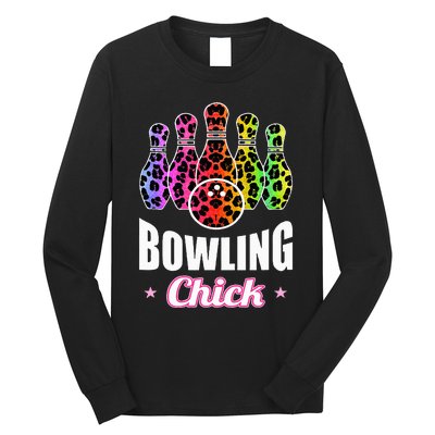 Bowler Chick Bowling Ball Leopard Art Bowling Long Sleeve Shirt