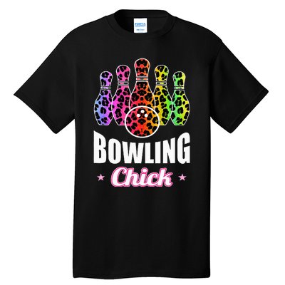 Bowler Chick Bowling Ball Leopard Art Bowling Tall T-Shirt