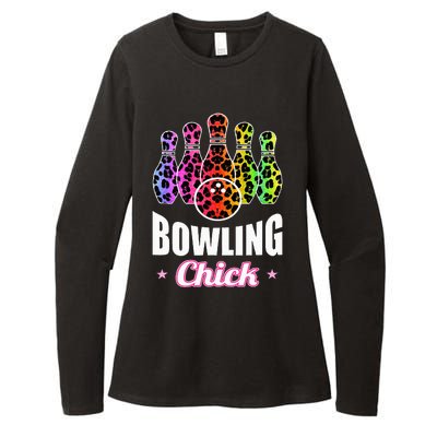 Bowler Chick Bowling Ball Leopard Art Bowling Womens CVC Long Sleeve Shirt