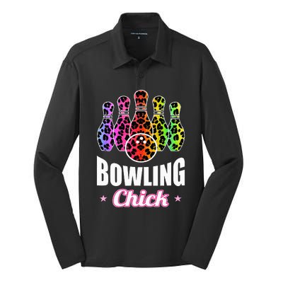 Bowler Chick Bowling Ball Leopard Art Bowling Silk Touch Performance Long Sleeve Polo