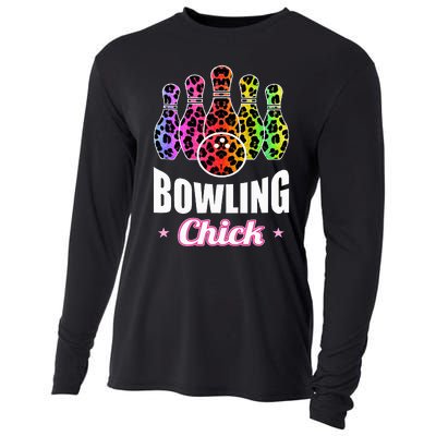 Bowler Chick Bowling Ball Leopard Art Bowling Cooling Performance Long Sleeve Crew