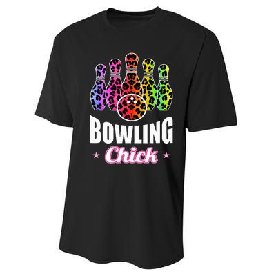 Bowler Chick Bowling Ball Leopard Art Bowling Performance Sprint T-Shirt