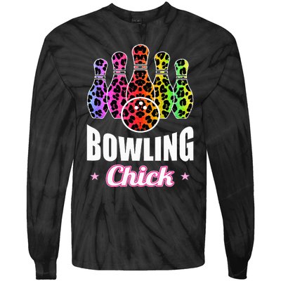 Bowler Chick Bowling Ball Leopard Art Bowling Tie-Dye Long Sleeve Shirt