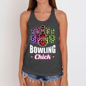 Bowler Chick Bowling Ball Leopard Art Bowling Women's Knotted Racerback Tank