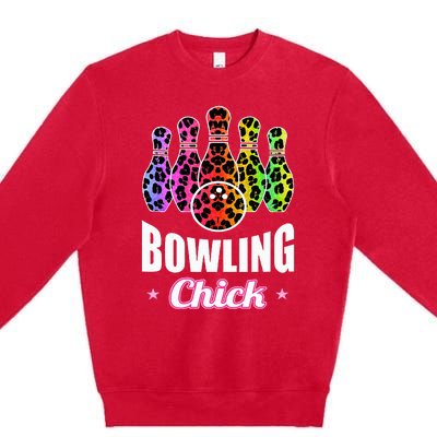 Bowler Chick Bowling Ball Leopard Art Bowling Premium Crewneck Sweatshirt