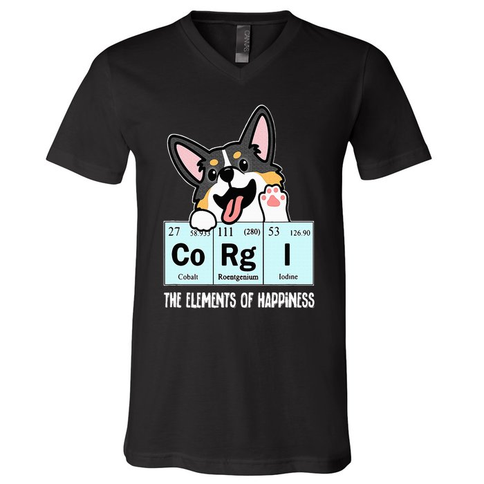 Black Corgi V-Neck T-Shirt