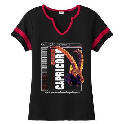 Born Capricorn Ladies Halftime Notch Neck Tee