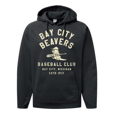 Bay City Beavers Michigan Vintage Defunct Baseball Teams Performance Fleece Hoodie