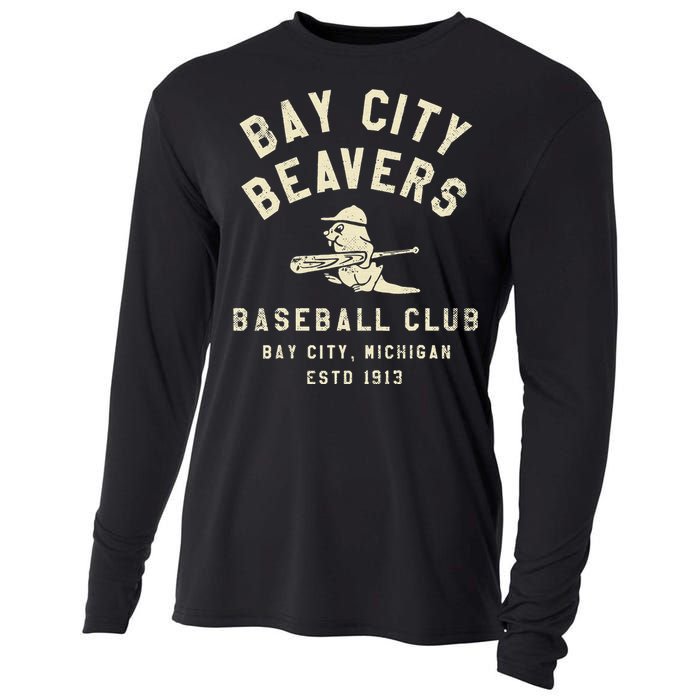 Bay City Beavers Michigan Vintage Defunct Baseball Teams Cooling Performance Long Sleeve Crew