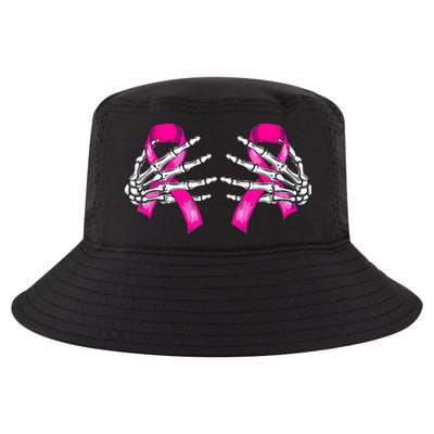 Breast Cancer Boob Skeleton Hand On Ribbon Halloween Cool Comfort Performance Bucket Hat