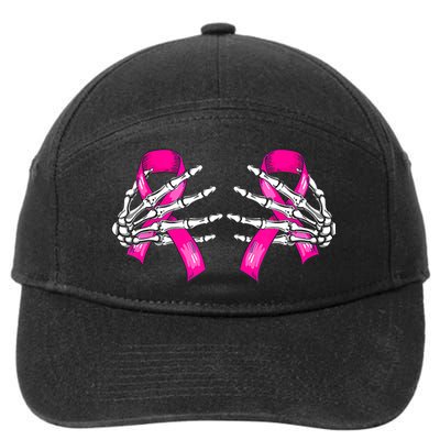 Breast Cancer Boob Skeleton Hand On Ribbon Halloween 7-Panel Snapback Hat