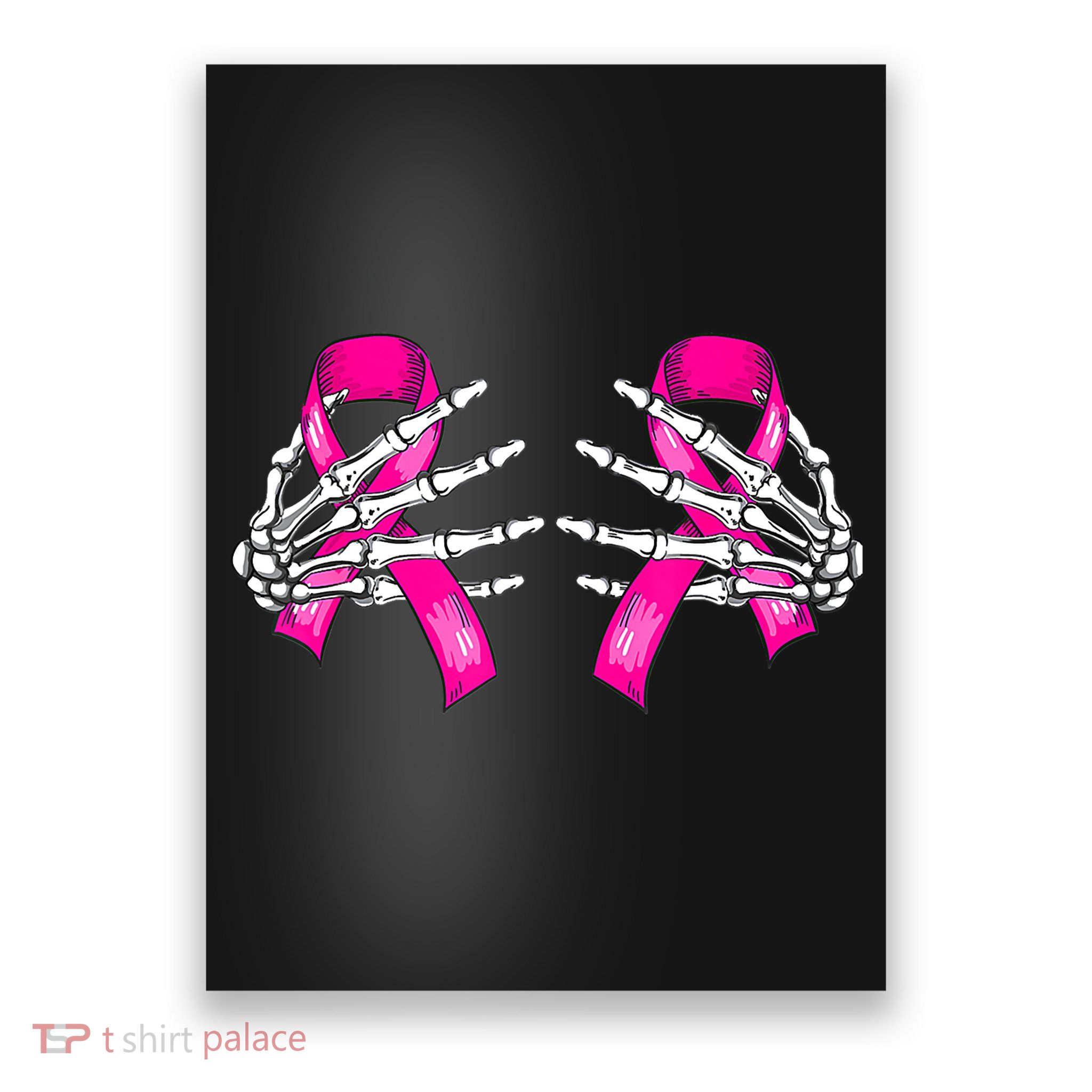 Breast Cancer Boob Skeleton Hand On Ribbon Halloween Poster