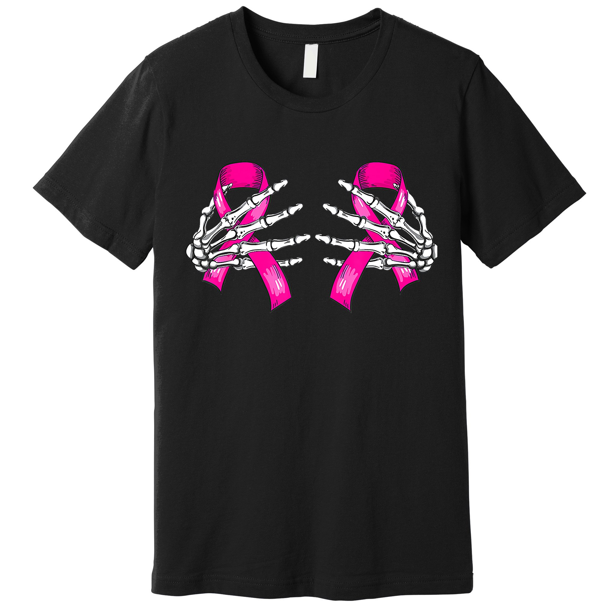 Breast Cancer Boob Skeleton Hand On Ribbon Halloween Premium T-Shirt