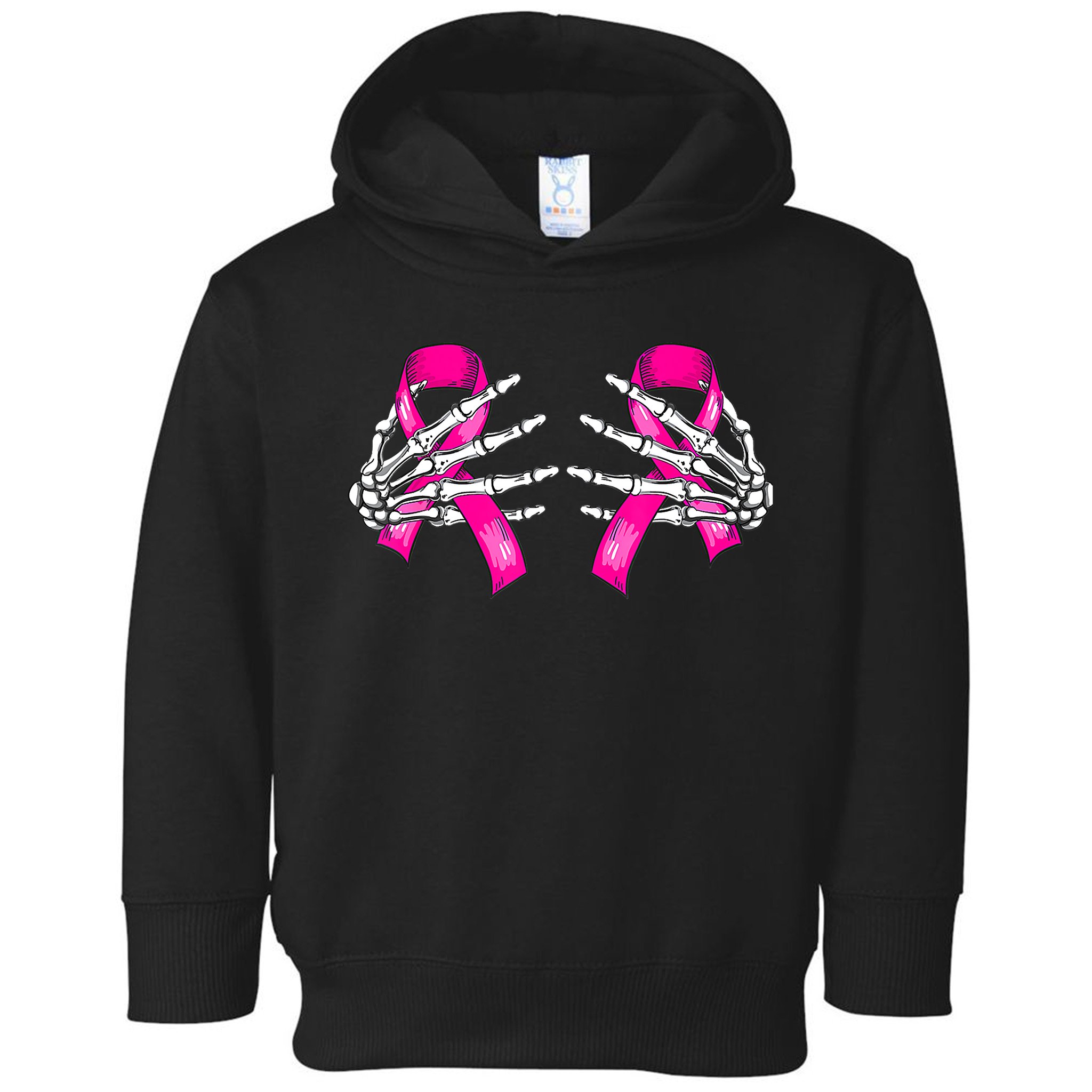 Breast Cancer Boob Skeleton Hand On Ribbon Halloween Toddler Hoodie