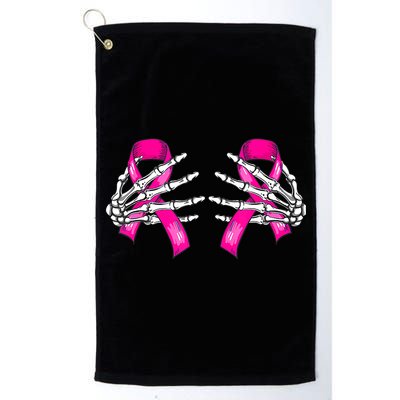Breast Cancer Boob Skeleton Hand On Ribbon Halloween Golf Towel