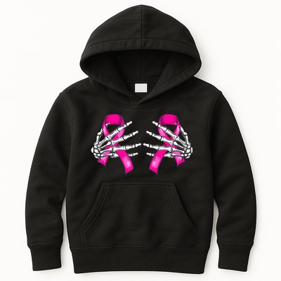 Breast Cancer Boob Skeleton Hand On Ribbon Halloween Kids Hoodie