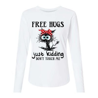 Black Cat Bandana Free Hug Just Kidding Don't Touch Me Womens Cotton Relaxed Long Sleeve T-Shirt