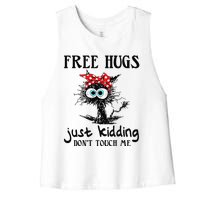 Black Cat Bandana Free Hug Just Kidding Don't Touch Me Women's Racerback Cropped Tank