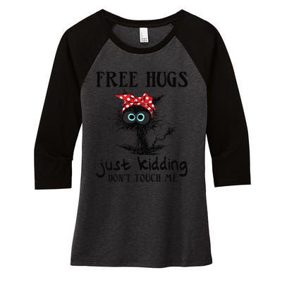 Black Cat Bandana Free Hug Just Kidding Don't Touch Me Women's Tri-Blend 3/4-Sleeve Raglan Shirt