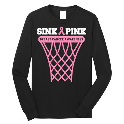 Breast Cancer Basketball Goal Pink Ribbon Awareness Long Sleeve Shirt