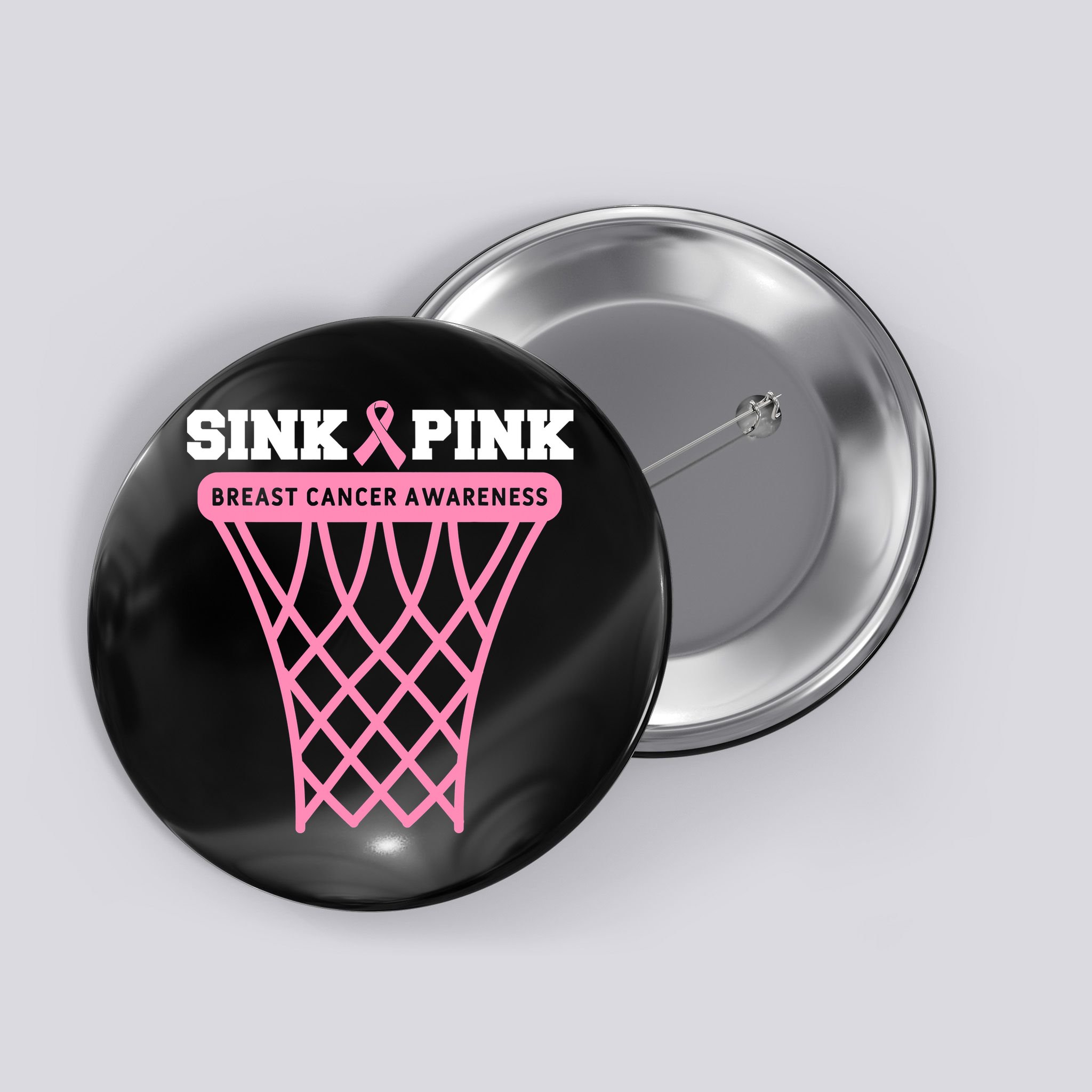 Breast Cancer Basketball Goal Pink Ribbon Awareness Button