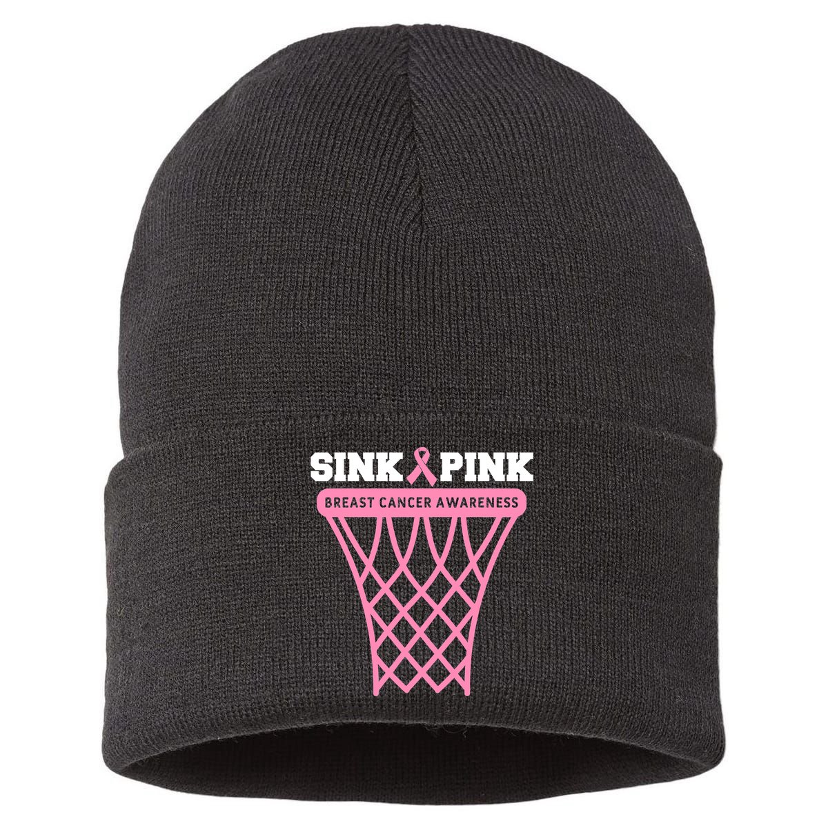 Breast Cancer Basketball Goal Pink Ribbon Awareness Sustainable Knit Beanie