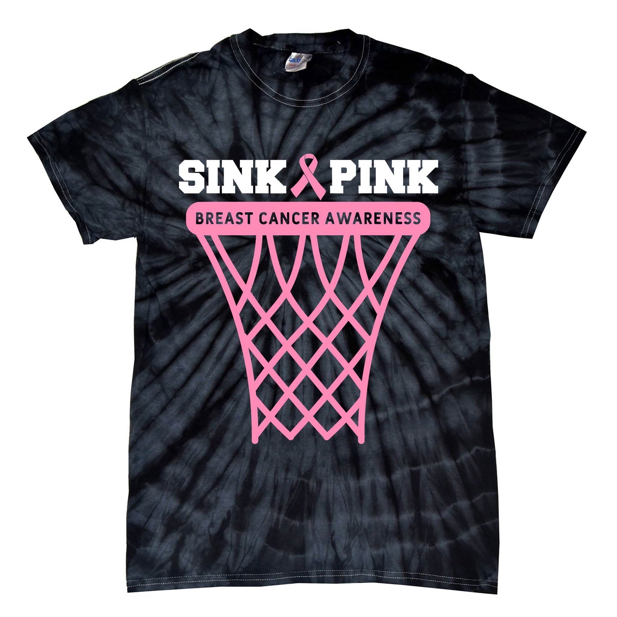 Breast Cancer Basketball Goal Pink Ribbon Awareness Tie-Dye T-Shirt