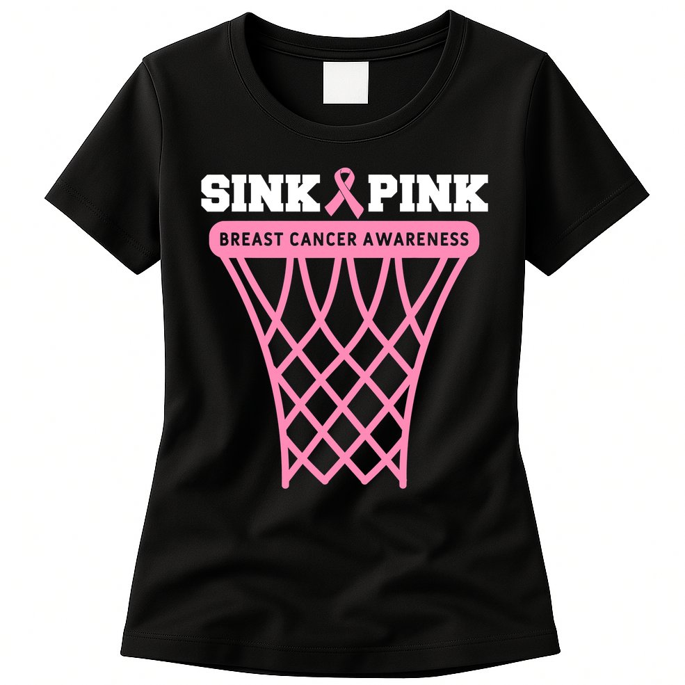 Breast Cancer Basketball Goal Pink Ribbon Awareness Womens T-Shirt