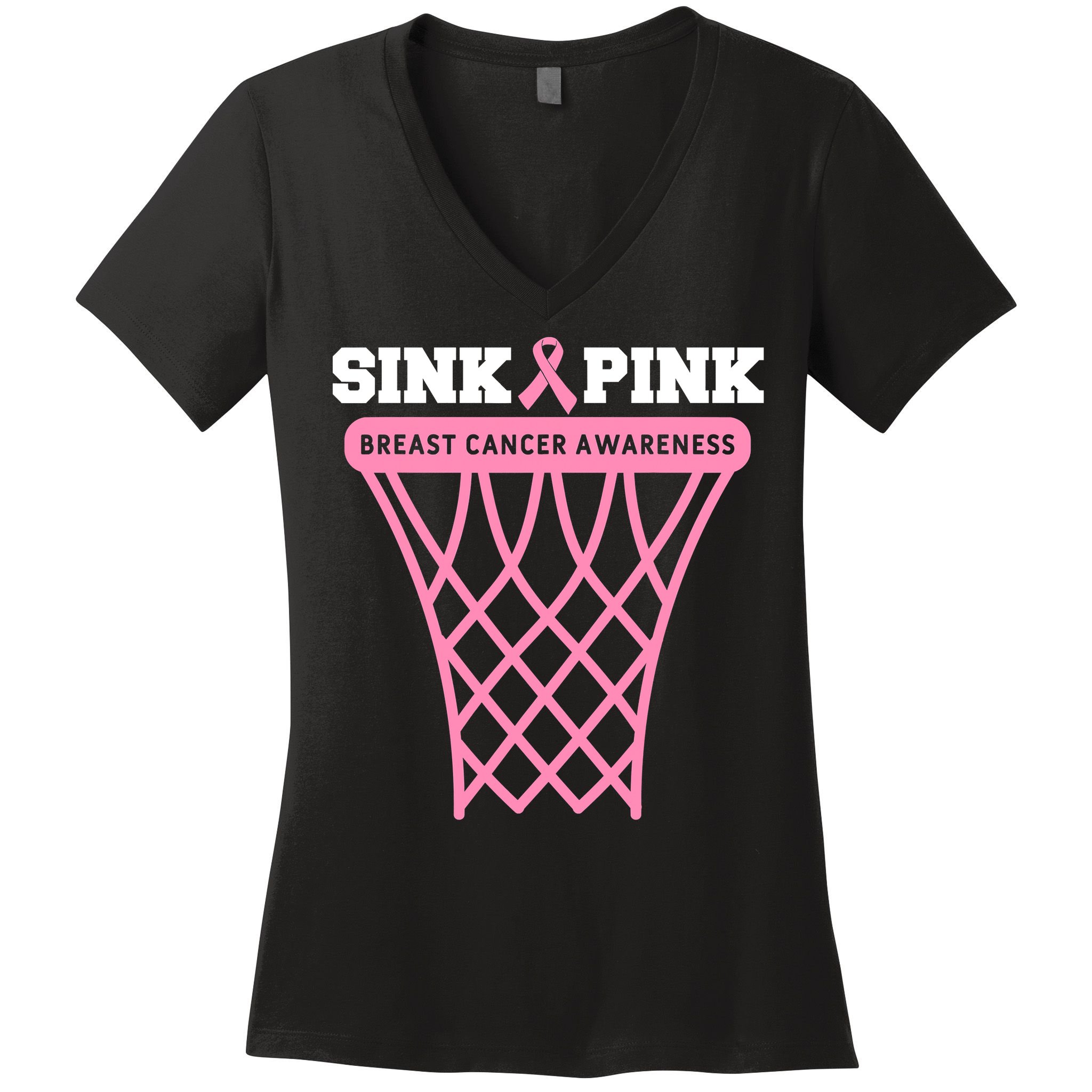 Breast Cancer Basketball Goal Pink Ribbon Awareness Women's V-Neck T-Shirt