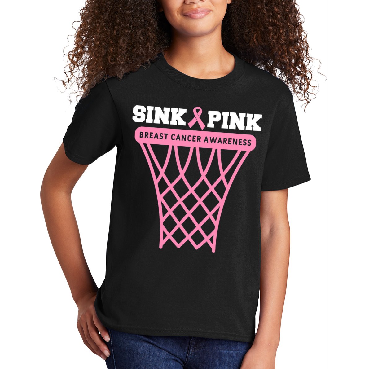 Breast Cancer Basketball Goal Pink Ribbon Awareness Kids T-Shirt