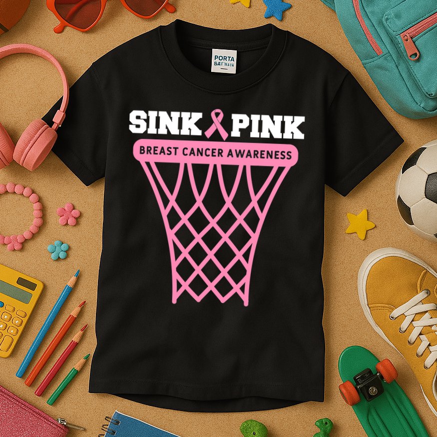 Breast Cancer Basketball Goal Pink Ribbon Awareness Kids T-Shirt