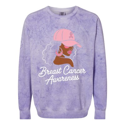 Breast Cancer Black Hair Hat Colorblast Crewneck Sweatshirt