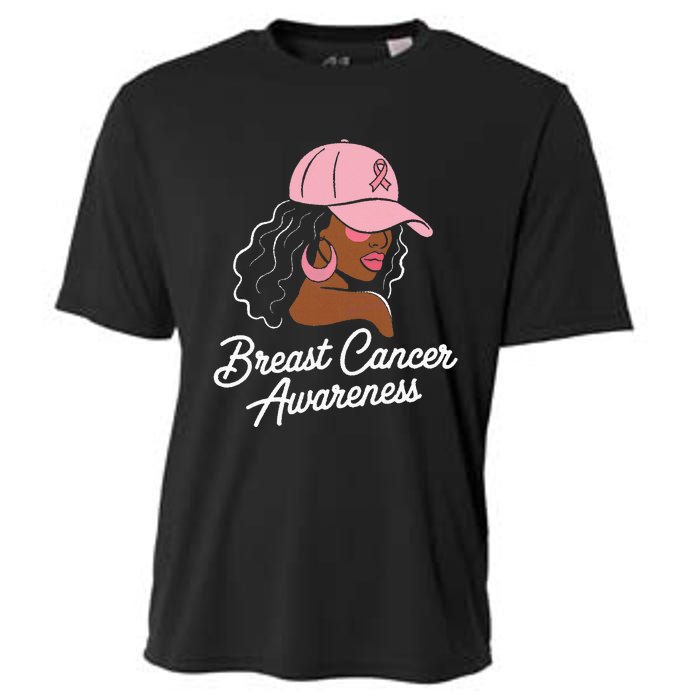 Breast Cancer Black Hair Hat Cooling Performance Crew T-Shirt