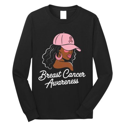 Breast Cancer Black Hair Hat Long Sleeve Shirt