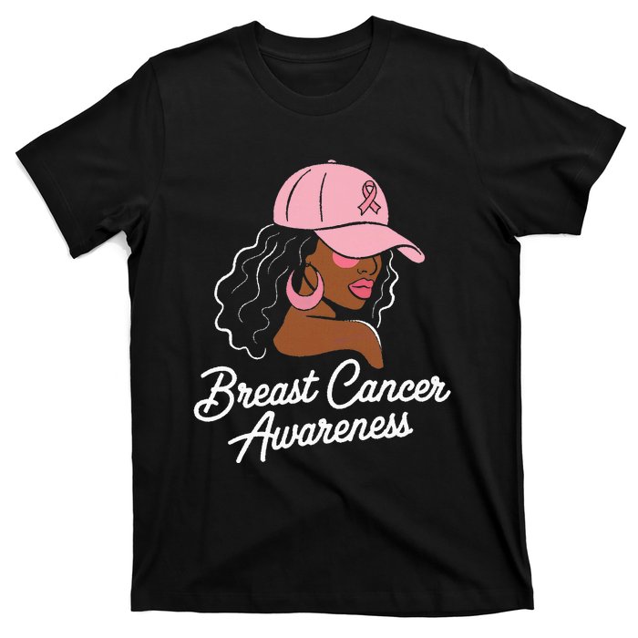 Breast Cancer Black Hair Hat T-Shirt