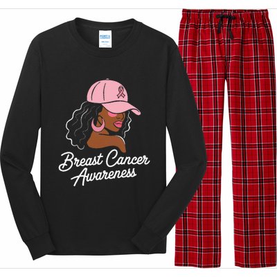 Breast Cancer Black Hair Hat Long Sleeve Pajama Set