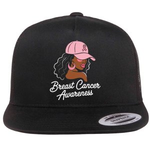 Breast Cancer Black Hair Hat Flat Bill Trucker Hat