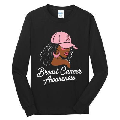 Breast Cancer Black Hair Hat Tall Long Sleeve T-Shirt