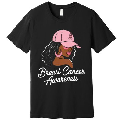 Breast Cancer Black Hair Hat Premium T-Shirt