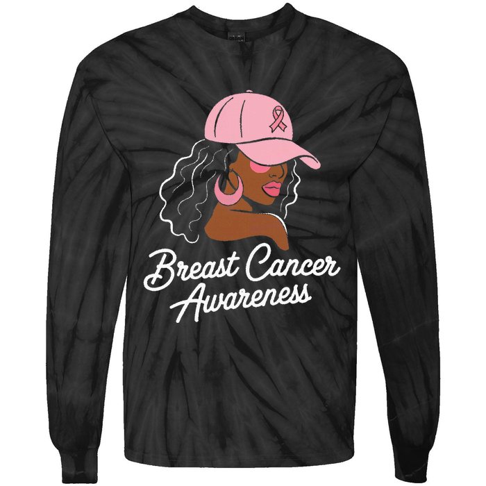 Breast Cancer Black Hair Hat Tie-Dye Long Sleeve Shirt