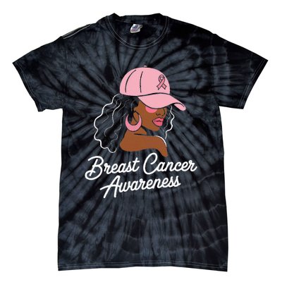 Breast Cancer Black Hair Hat Tie-Dye T-Shirt