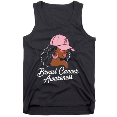 Breast Cancer Black Hair Hat Tank Top