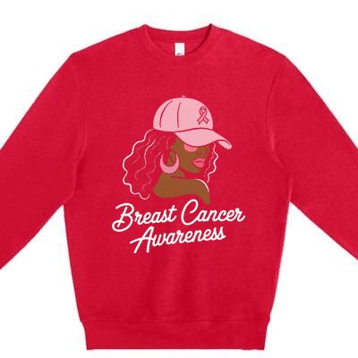 Breast Cancer Black Hair Hat Premium Crewneck Sweatshirt