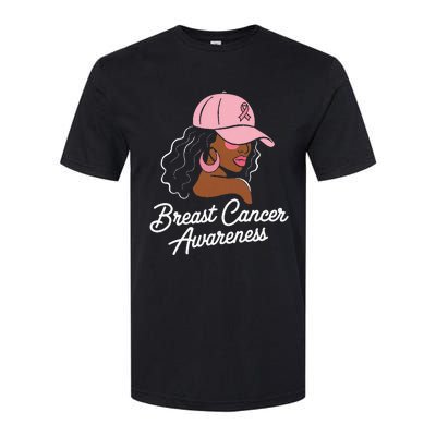 Breast Cancer Black Hair Hat Softstyle CVC T-Shirt