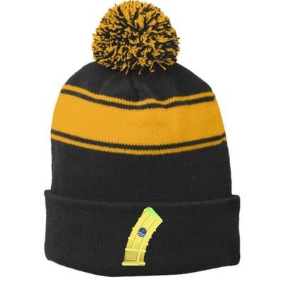 Banana Clip Stripe Pom Pom Beanie