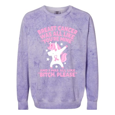 Breast Cancer Bitch Please Quote Funny Unicorn Colorblast Crewneck Sweatshirt