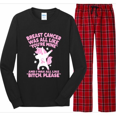 Breast Cancer Bitch Please Quote Funny Unicorn Long Sleeve Pajama Set