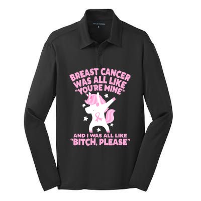 Breast Cancer Bitch Please Quote Funny Unicorn Silk Touch Performance Long Sleeve Polo